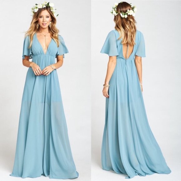NWT Show‎ Me Your MuMu Maxi Dress Faye Flutter Blue Size XS New With Tags Boho - Picture 1 of 13